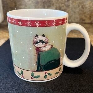 Oneida Holiday Cats Mug Stoneware Like New Tea Coffee Cup